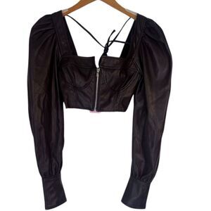 Rehab Lab NWT Brown Faux Leather Long Statement Sleeve Crop Top Size Small